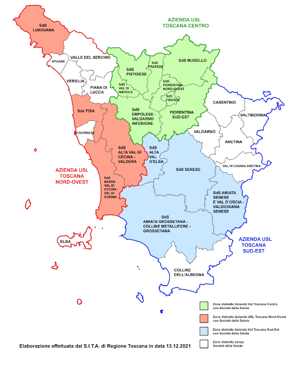 Mappa delle società della salute Toscana