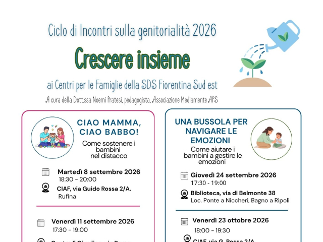Ciclo di Incontri sulla genitorialità 2026 "CRESCERE INSIEME"